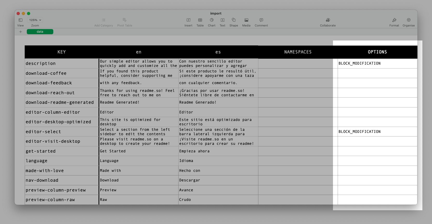 Block translation in Excel file