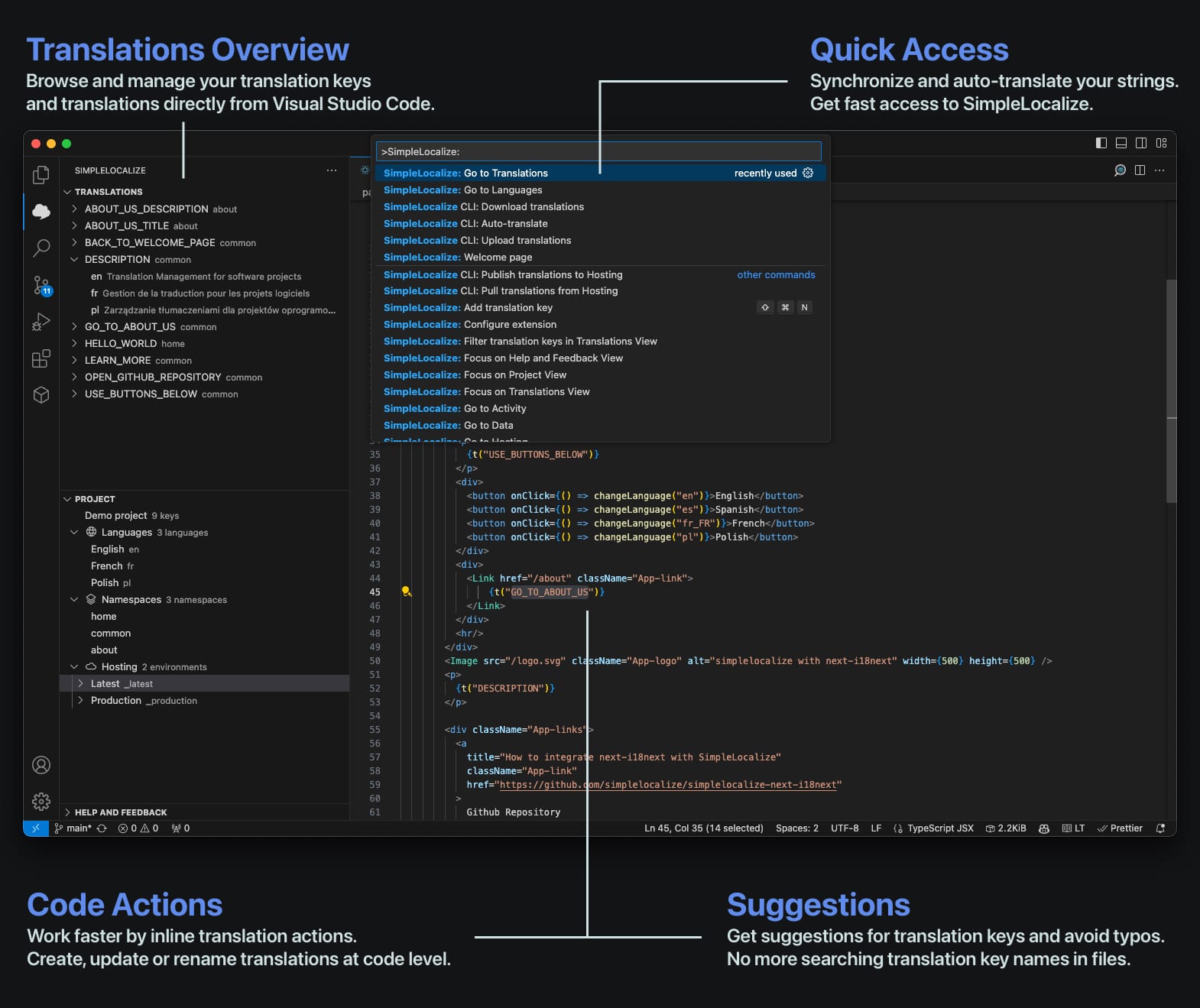 Key features of VS Code extension