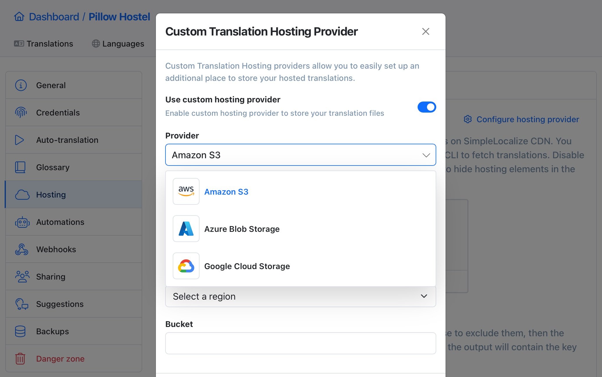 Custom hosting provider configuration