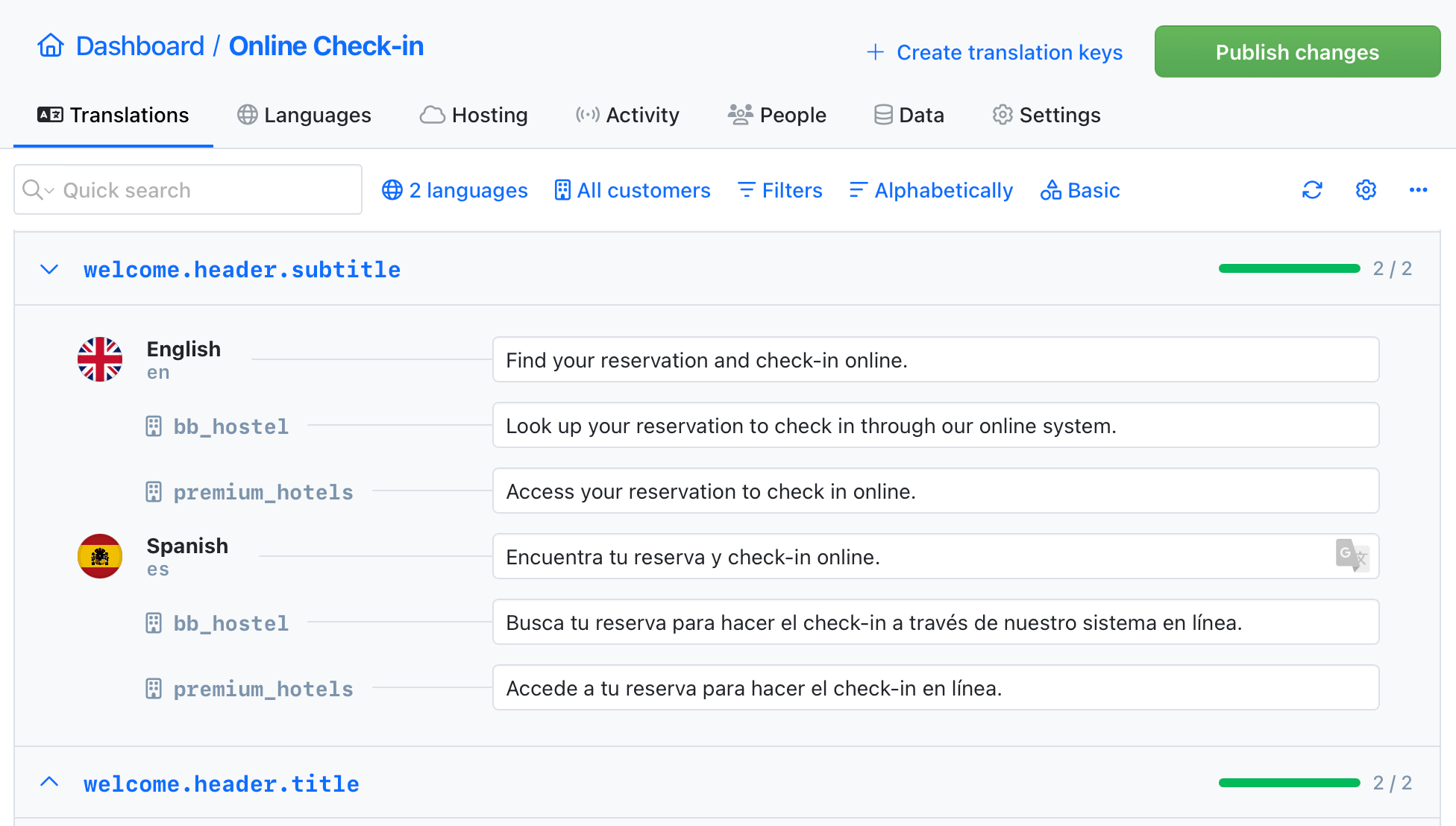 Customer-specific translations in SimpleLocalize