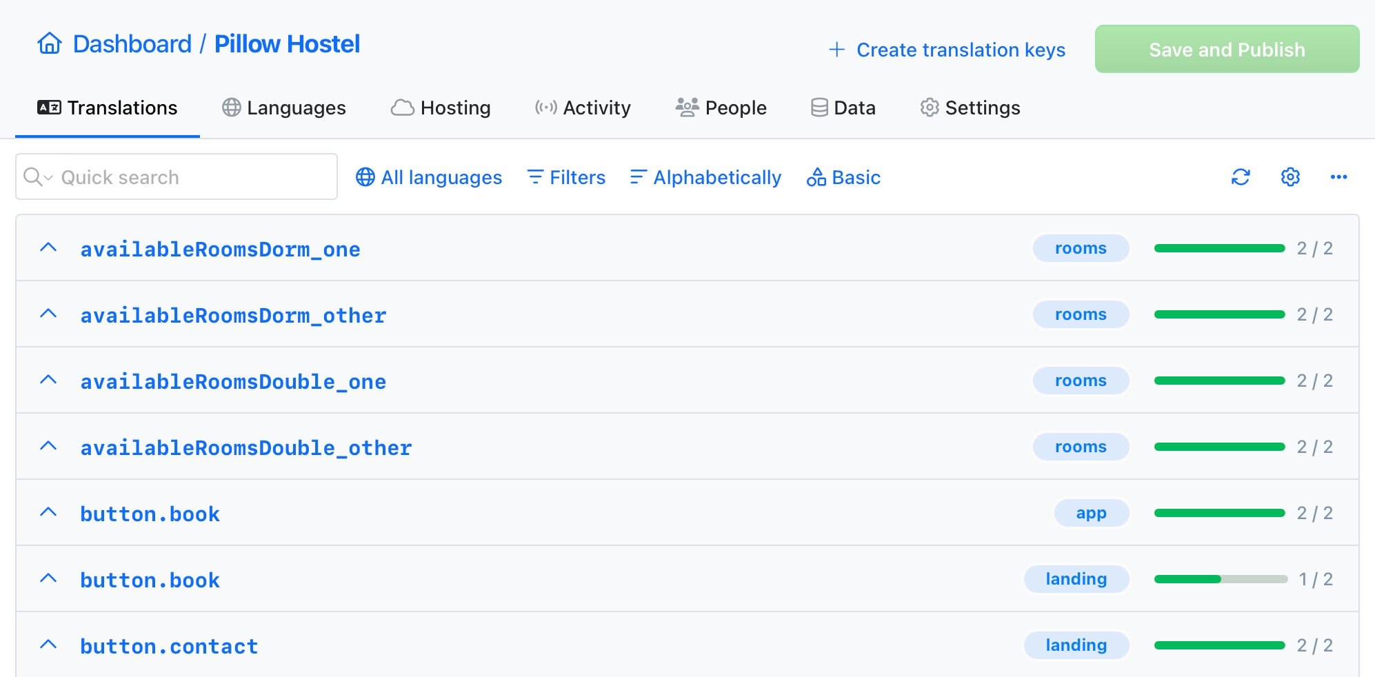 Translation keys with namespaces